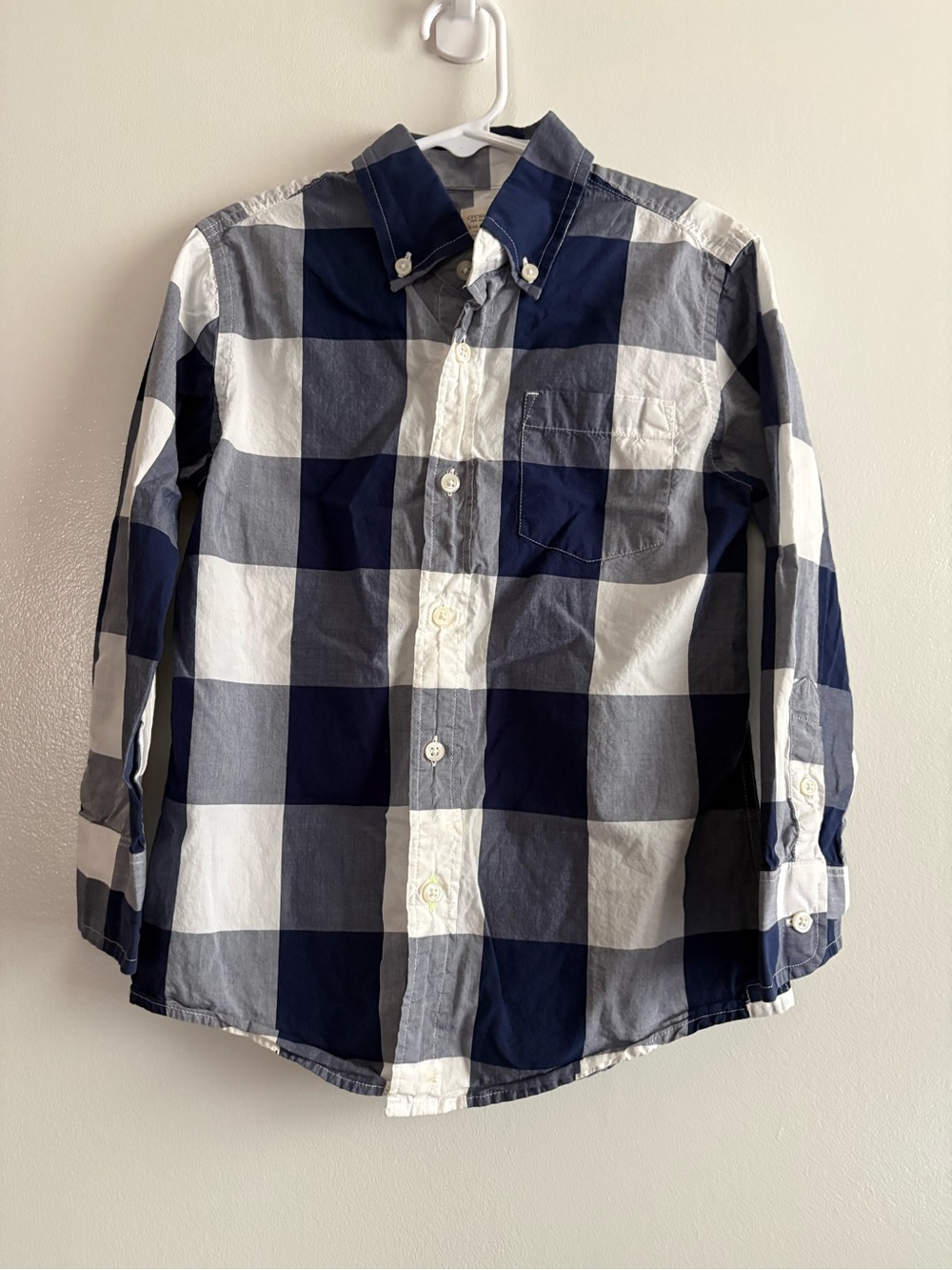 Crewcuts Kids Size 4/5 Navy and White Checkered Button-Down Long Sleeve Shirt